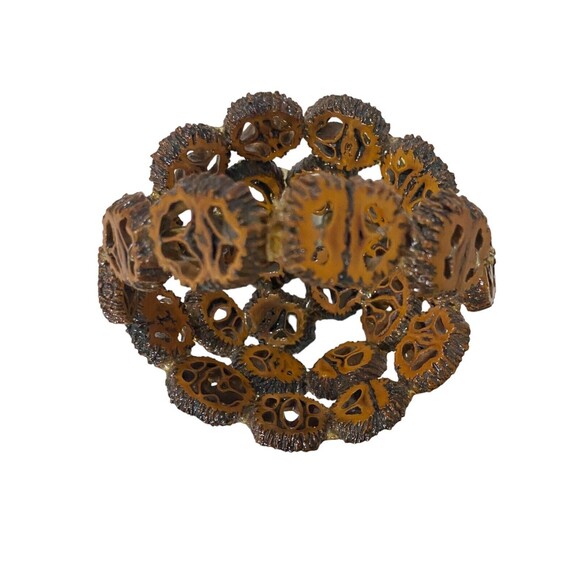 Sliced Black Walnut Basket w/Handle Folk Art Mini Small Hand Made Shell Nut - Picture 7 of 12